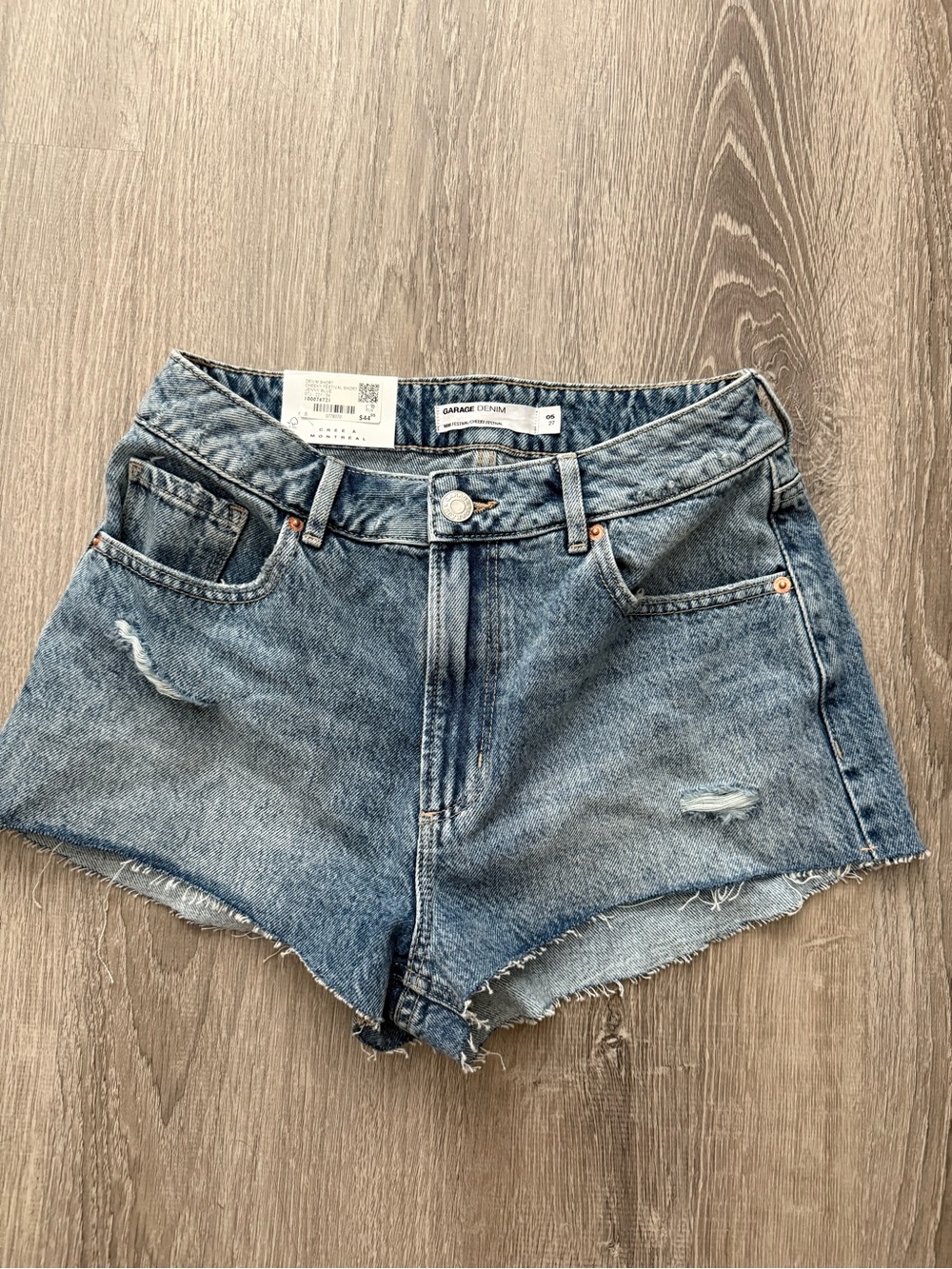 Garage High-Rise Distressed Blue Denim Shorts